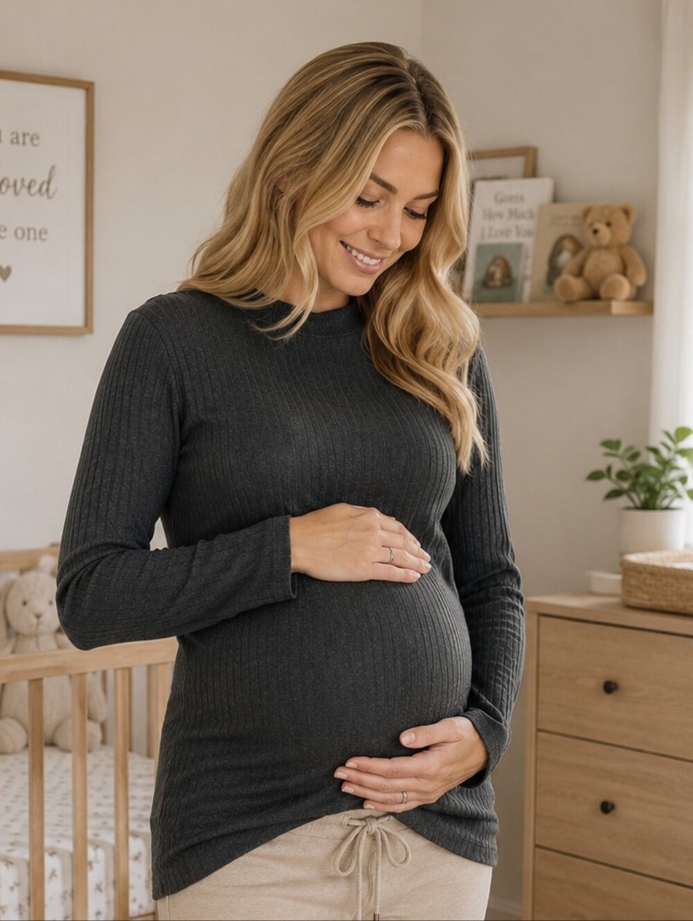 Hello Miz Gray Rib Knit Mock Neck Longline Cozy Maternity Sweater Women's S